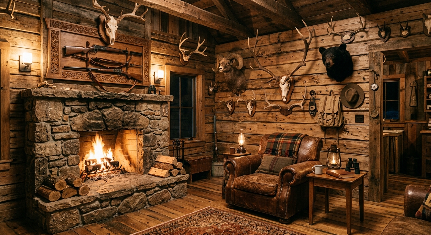 Rustic cabin trophy room